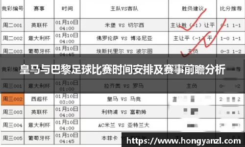 皇马与巴黎足球比赛时间安排及赛事前瞻分析